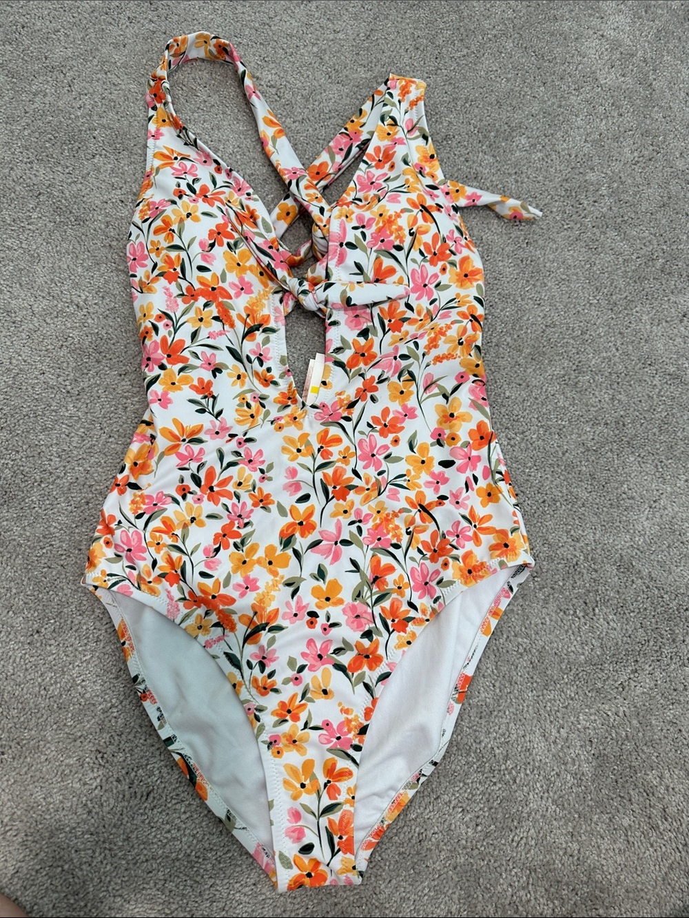 Jessica Simpson Floral One-Piece Swimsuit - White, Pink & Orange
